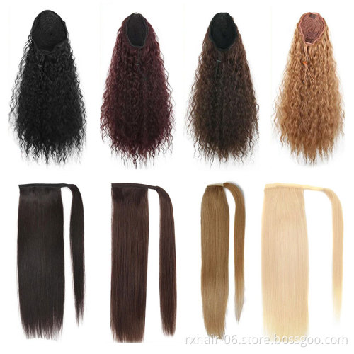 Natural Color Human Hair Kinky Straight Ponytail,Wholesale Long Drawstring Ponytail With Clips Human Hair Extension Ponytail